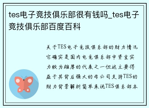 tes电子竞技俱乐部很有钱吗_tes电子竞技俱乐部百度百科